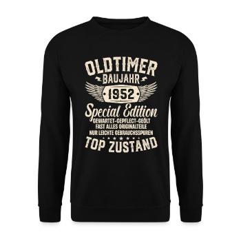 Nostalgisches Geschenk '52er Oldtimer - Unisex Pullover - Schwarz - Vorne - Alina (178cm) & Michal (187cm)