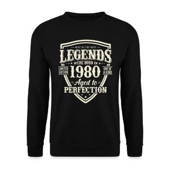 1980 Cadeau d’anniversaire Legend - Sweat-shirt Unisexe - noir - Devant - Alina (178cm) & Michal (187cm)