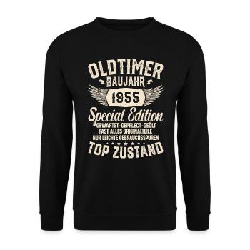 Vintage Oldtimer 1955 Geschenk - Unisex Pullover - Schwarz - Vorne - Alina (178cm) & Michal (187cm)