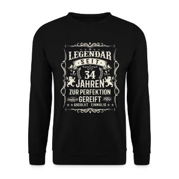 Legendäre 34 Jahre Perfektion - Unisex Pullover - Schwarz - Vorne - Alina (178cm) & Michal (187cm)