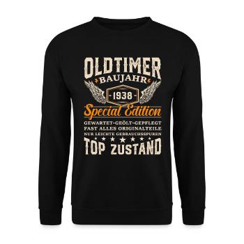 1938 Oldtimer Geschenk - Unisex Pullover - Schwarz - Vorne - Alina (178cm) & Michal (187cm)