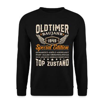 Jubiläumsfreude '49er - Unisex Pullover - Schwarz - Vorne - Alina (178cm) & Michal (187cm)
