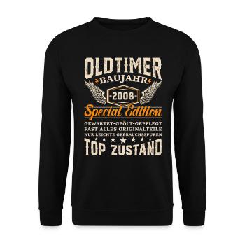 Retro Geschenkidee 2008 Oldtimer - Unisex Pullover - Schwarz - Vorne - Alina (178cm) & Michal (187cm)