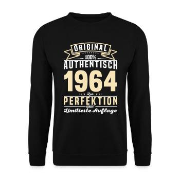 Authentisches 1964 Geburtstagsgeschen - Unisex Pullover - Schwarz - Vorne - Alina (178cm) & Michal (187cm)