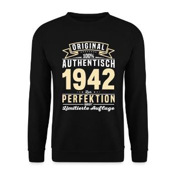 1942 Geburtstagsgeschenk 81 Jahre - Unisex Pullover - Schwarz - Vorne - Alina (178cm) & Michal (187cm)