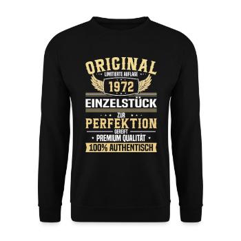 Geburtstagsfreude 1972: Limitierte Rarität - Unisex Pullover - Schwarz - Vorne - Alina (178cm) & Michal (187cm)
