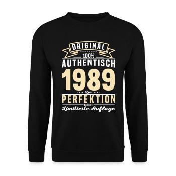Vintage 1989 - Authentisches Geburtstagsgeschenk - Unisex Pullover - Schwarz - Vorne - Alina (178cm) & Michal (187cm)