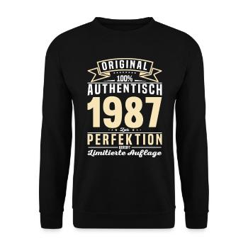 Vintage Geburtstagsgeschenk '87 - Unisex Pullover - Schwarz - Vorne - Alina (178cm) & Michal (187cm)