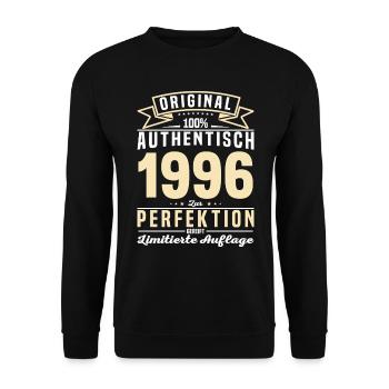 Authentisches Geburtstagsgeschenk 1996 - Unisex Pullover - Schwarz - Vorne - Alina (178cm) & Michal (187cm)