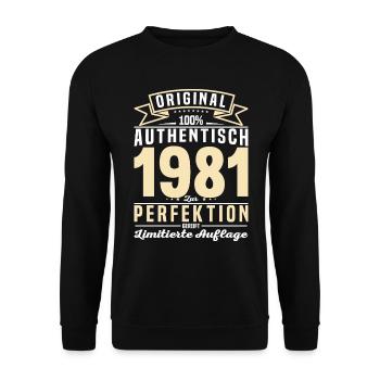 Authentisches Geschenk 1981 - Unisex Pullover - Schwarz - Vorne - Alina (178cm) & Michal (187cm)