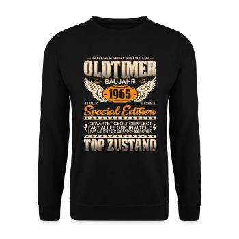 Vintage Auto Geschenk 1965 - Unisex Pullover - Schwarz - Vorne - Alina (178cm) & Michal (187cm)