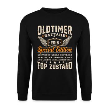 Oldtimer Baujahr 2013 Geschenk - Unisex Pullover - Schwarz - Vorne - Alina (178cm) & Michal (187cm)