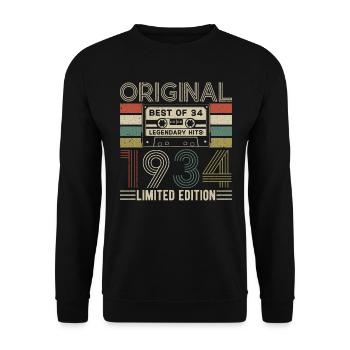 1934 - chemise d’anniversaire Vintage - Sweat-shirt Unisexe - noir - Devant - Alina (178cm) & Michal (187cm)