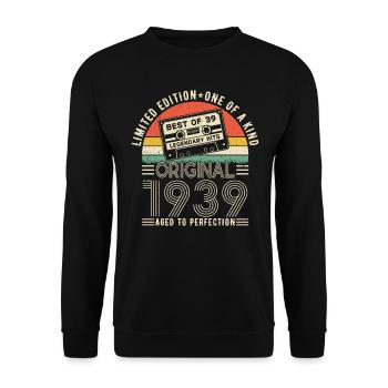 Elegantes 85. Jubiläum: Vintage 1939 - Unisex Pullover - Schwarz - Vorne - Alina (178cm) & Michal (187cm)