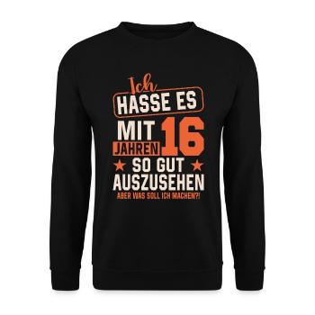 Vintage 2008 - Zeitlose Retro-Eleganz - Unisex Pullover - Schwarz - Vorne - Alina (178cm) & Michal (187cm)