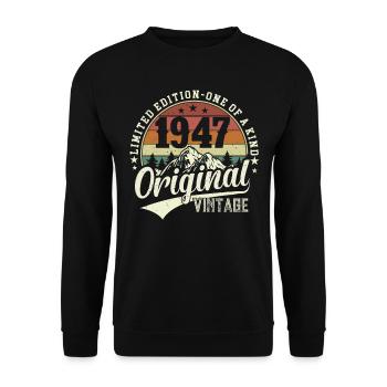 77e anniversaire Vintage rétro cadeau 1947 - Sweat-shirt Unisexe - noir - Devant - Alina (178cm) & Michal (187cm)