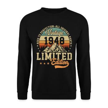 76e anniversaire Vintage rétro cadeau 1948 - Sweat-shirt Unisexe - noir - Devant - Alina (178cm) & Michal (187cm)