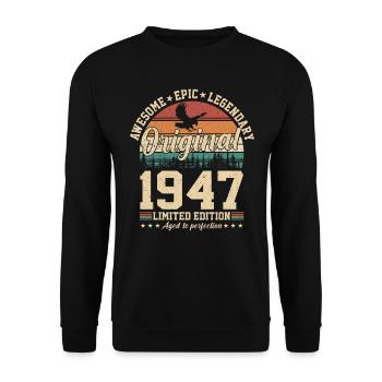 77e anniversaire Vintage rétro cadeau 1947 - Sweat-shirt Unisexe - noir - Devant - Alina (178cm) & Michal (187cm)