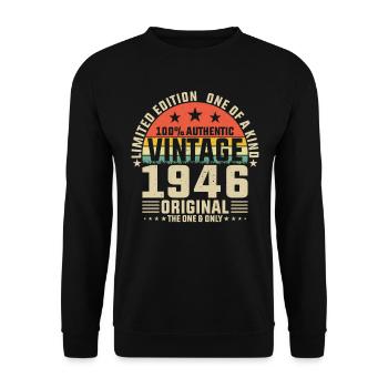Anniversaire 78 ans Millésime 1946 - Sweat-shirt Unisexe - noir - Devant - Alina (178cm) & Michal (187cm)