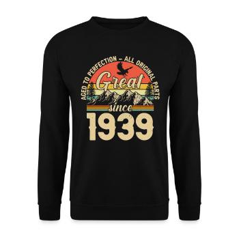 Vintage 1939 Birthday - Unisex Pullover - Schwarz - Vorne - Alina (178cm) & Michal (187cm)