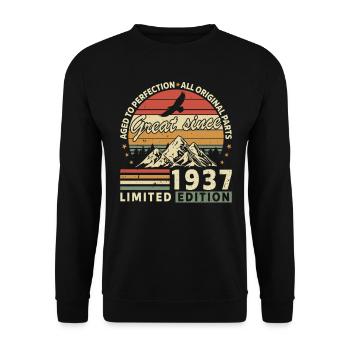 Vintage 1937 Retro Geburtstag - Unisex Pullover - Schwarz - Vorne - Alina (178cm) & Michal (187cm)