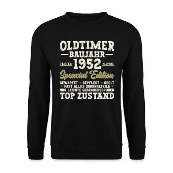 Legendärer Jahrgang 1952 - 72 Jahre Geburtstag - Unisex Pullover - Schwarz - Vorne - Alina (178cm) & Michal (187cm)