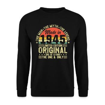 79. Geburtstag Vintage 1945 Retro - Unisex Pullover - Schwarz - Vorne - Alina (178cm) & Michal (187cm)