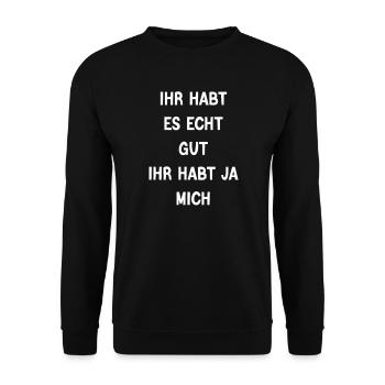 Lebensfreude Meisterwerk - Unisex Pullover - Schwarz - Vorne - Alina (178cm) & Michal (187cm)