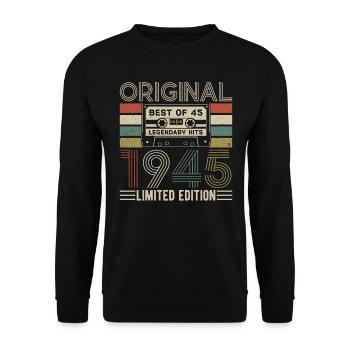 Born in 1945 - Legendary 79th Birthday - Unisex Sweatshirt - black - Front - Alina (178cm) & Michal (187cm)