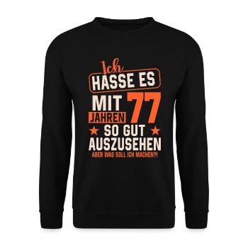 Legendär mit 77 Jahren - Unisex Pullover - Schwarz - Vorne - Alina (178cm) & Michal (187cm)