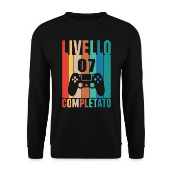 7th Birthday Player Level 7 Complete 7 Years - Unisex Sweatshirt - black - Front - Alina (178cm) & Michal (187cm)