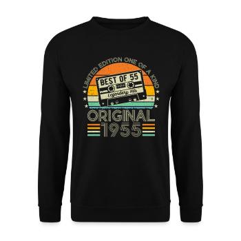 1955 Vintage Retro Jubiläumsgeschenk - Unisex Pullover - Schwarz - Vorne - Alina (178cm) & Michal (187cm)