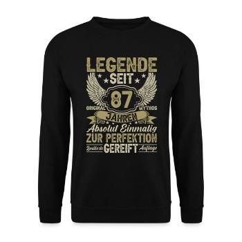 Legende seit 87 Jahren - Unisex Pullover - Schwarz - Vorne - Alina (178cm) & Michal (187cm)