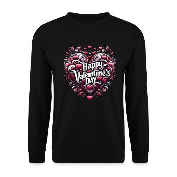 Liebe's Symphonie: Ein Valentinstag Herzmosaik - Unisex Pullover - Schwarz - Vorne - Alina (178cm) & Michal (187cm)
