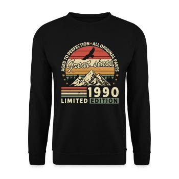 Vintage 1990 Birthday - Unisex Pullover - Schwarz - Vorne - Alina (178cm) & Michal (187cm)
