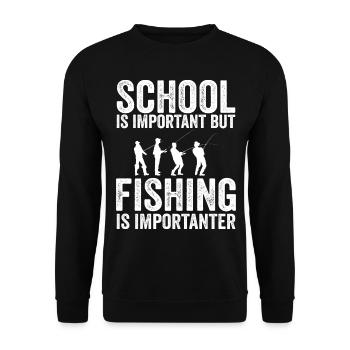 Schule ist wichtig, aber Angeln ist noch wichtiger - Unisex Pullover - Schwarz - Vorne - Alina (178cm) & Michal (187cm)