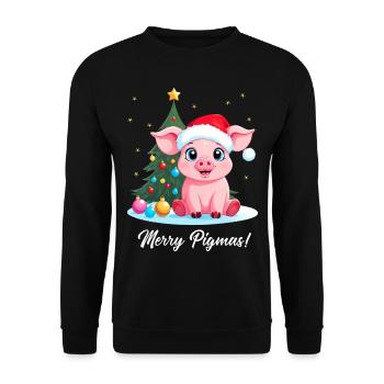 Cochon Noël fermier Joyeux Pigmas - Sweat-shirt Unisexe - noir - Devant - Alina (178cm) & Michal (187cm)