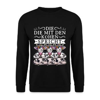 Lustiger Yoga Kuh Spruch Kühe - Unisex Pullover - Schwarz - Vorne - Alina (178cm) & Michal (187cm)