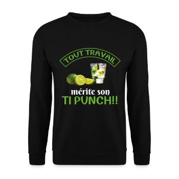 Humour | Tout travail mérite son ti-punch - Sweat-shirt Unisexe - noir - Devant - Alina (178cm) & Michal (187cm)