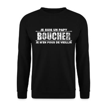 Je Suis Un Papa Boucher je m'en fous de vieillir - Sweat-shirt Unisexe - noir - Devant - Alina (178cm) & Michal (187cm)