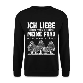 Pilzsammler Spruch Lustig Pilz - Unisex Pullover - Schwarz - Vorne - Alina (178cm) & Michal (187cm)