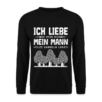 Pilzsammler Spruch Lustig Pilz - Unisex Pullover - Schwarz - Vorne - Alina (178cm) & Michal (187cm)