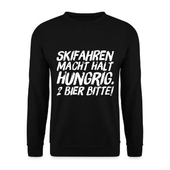 Skifahren macht halt hungrig. 2 Bier bitte! - Unisex Pullover - Schwarz - Vorne - Alina (178cm) & Michal (187cm)