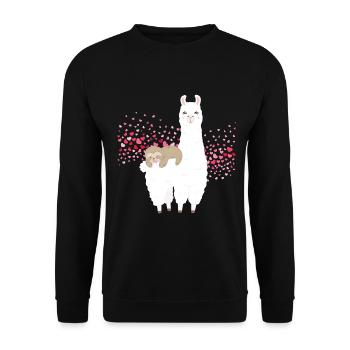 Faultier Alpaka Lama Schläft Reitet Herz Riding - Unisex Pullover - Schwarz - Vorne - Alina (178cm) & Michal (187cm)