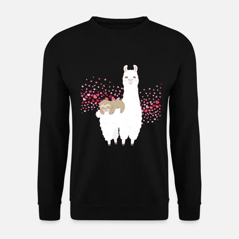 Faultier Alpaka Lama Schläft Reitet Herz Riding - Unisex Pullover - Schwarz