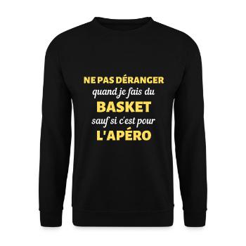 t shirt ne pas deranger basket apero humour basket - Sweat-shirt Unisexe - noir - Devant - Alina (178cm) & Michal (187cm)