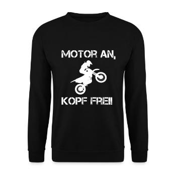 Motor an Kopf frei - Unisex Pullover - Schwarz - Vorne - Alina (178cm) & Michal (187cm)