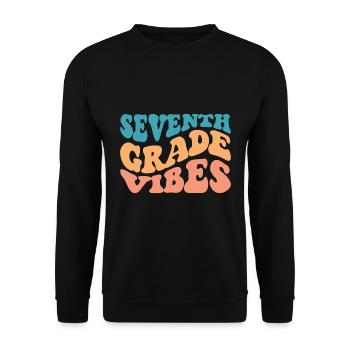 7. Klasse Vibes Retro Groovy Frauen Happy First - Unisex Pullover - Schwarz - Vorne - Alina (178cm) & Michal (187cm)