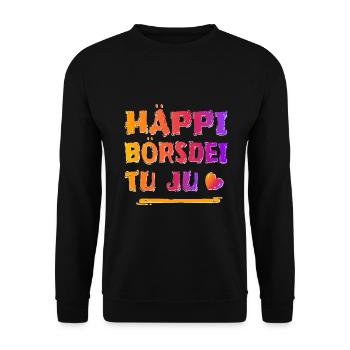 Haeppi boersdei to ju - Unisex Pullover - Schwarz - Vorne - Alina (178cm) & Michal (187cm)