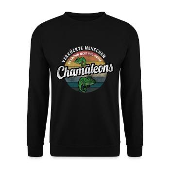Chamäleon witzige Reptilien Sprüche Chamäleons - Unisex Pullover - Schwarz - Vorne - Alina (178cm) & Michal (187cm)